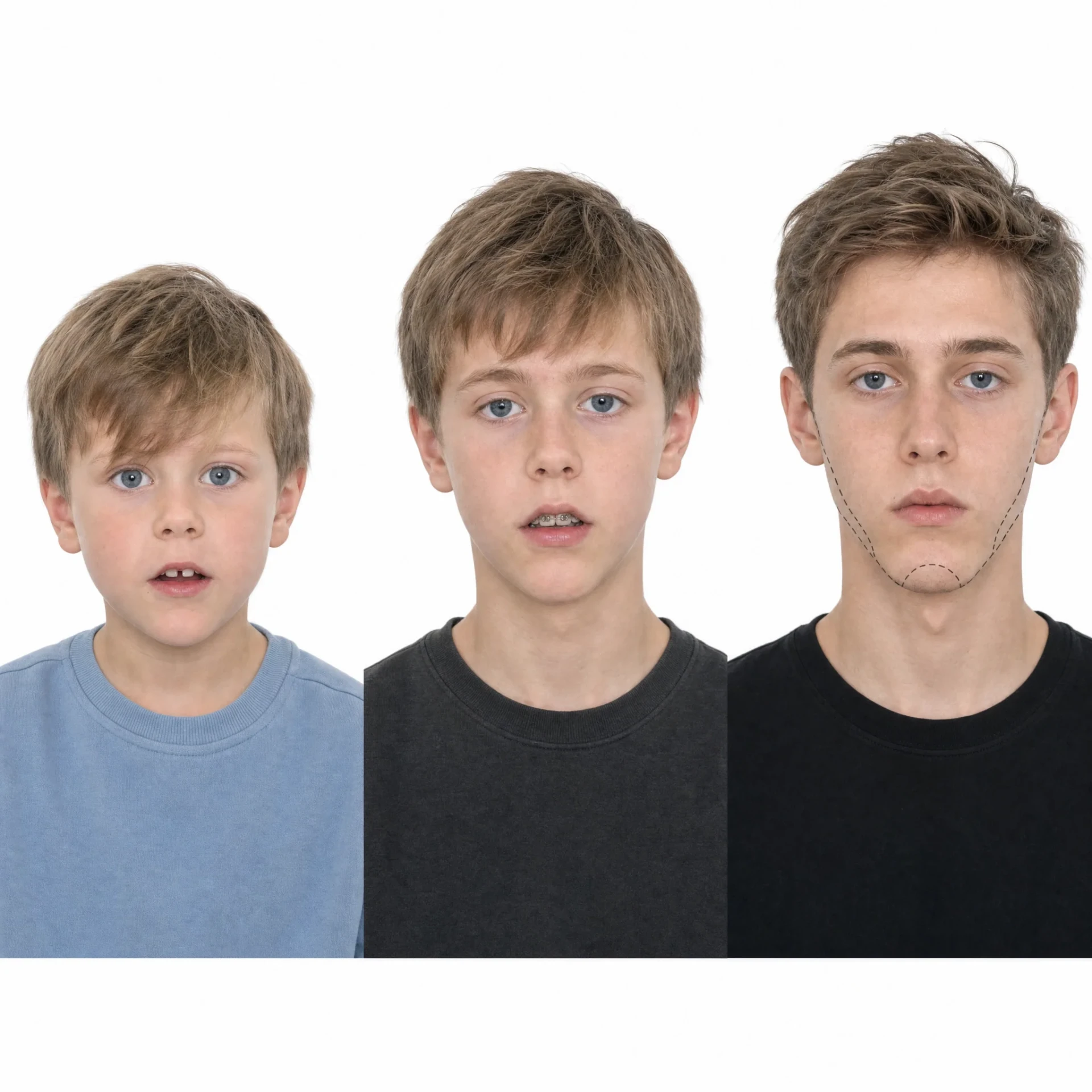 De gelaatstrekken van een jongen door de jaren heen